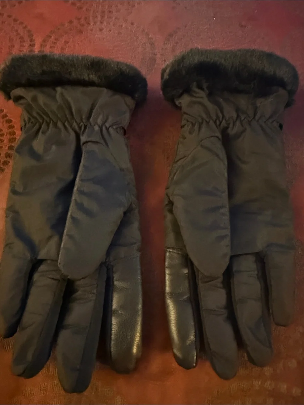 Black Faux Fur Cuff Winter Gloves